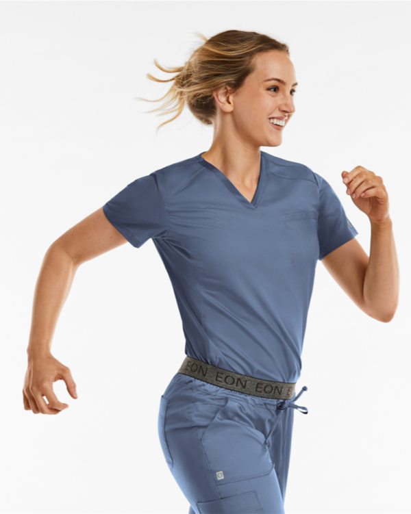 Maevn EON Sport 1778   Camiseta para mujer con bolsillo en el pecho y cuello en V,   INFINITY BLUE