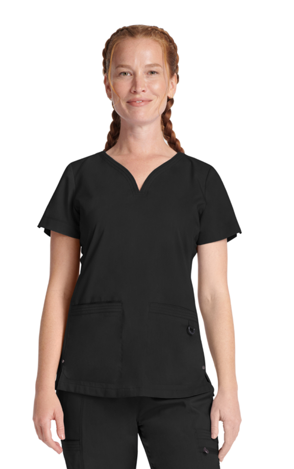 HH600  Blusa médica Healing Hands Purple Label Jean STRETCH con cuello v y 3 bolsillos para mujer